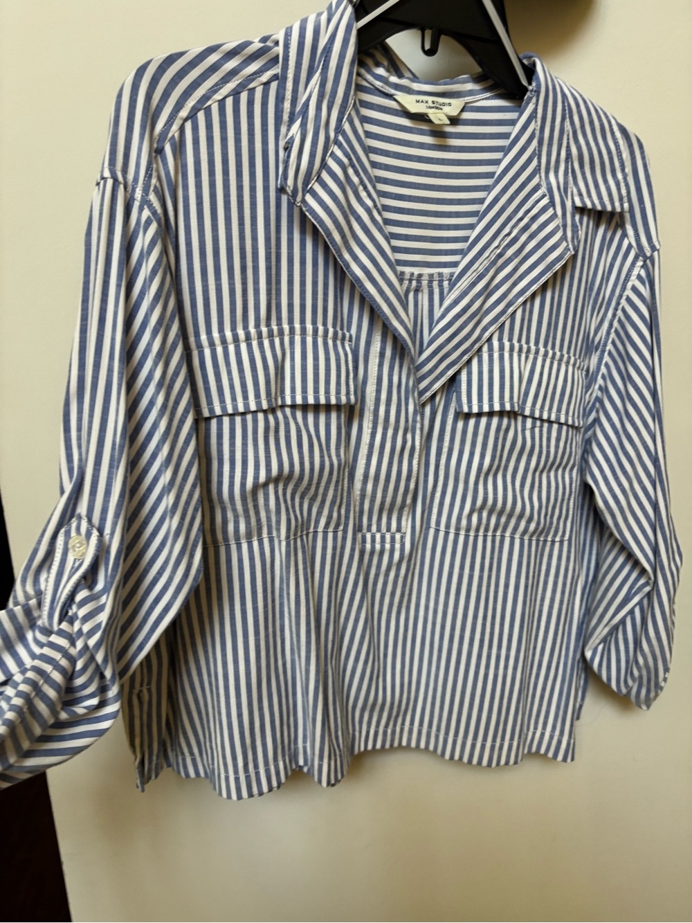 Max Studio Blue and White Striped Button-Down Shirt